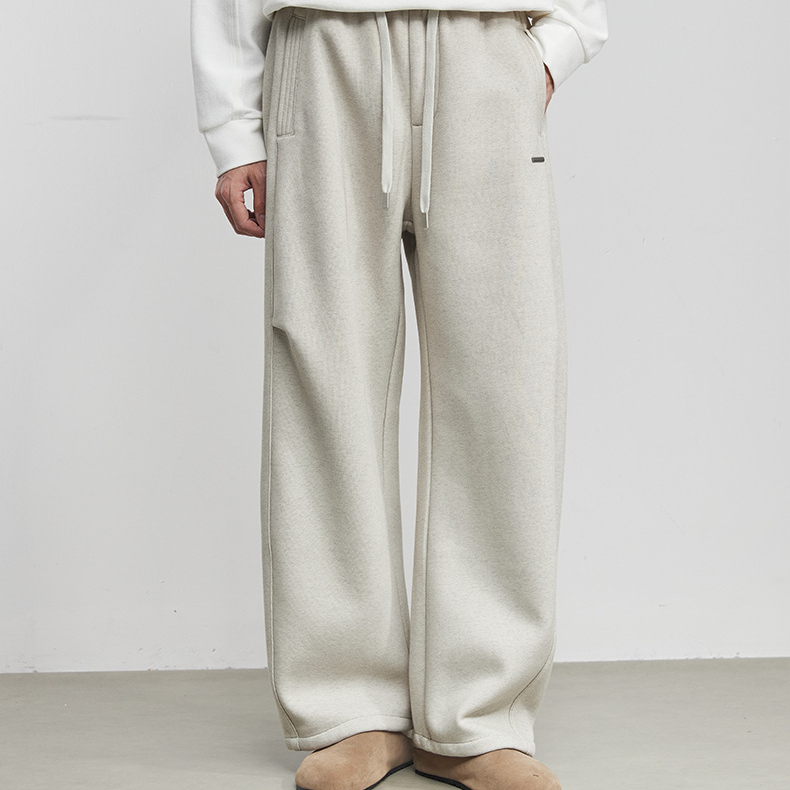 280g寬鬆抽繩休閒褲春季男小標裝飾純色簡約百搭衛褲運動長褲