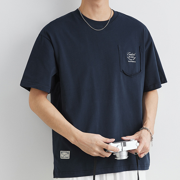 250g重磅美式復古英文刺繡短袖t恤男夏季新款寬鬆上衣潮