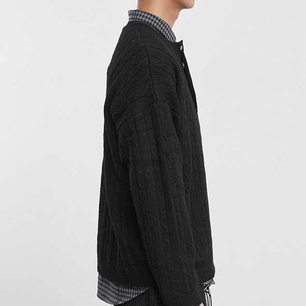 男士亨利領絞襟麻花針織毛衣秋冬寬鬆休閒套頭內搭上衣男