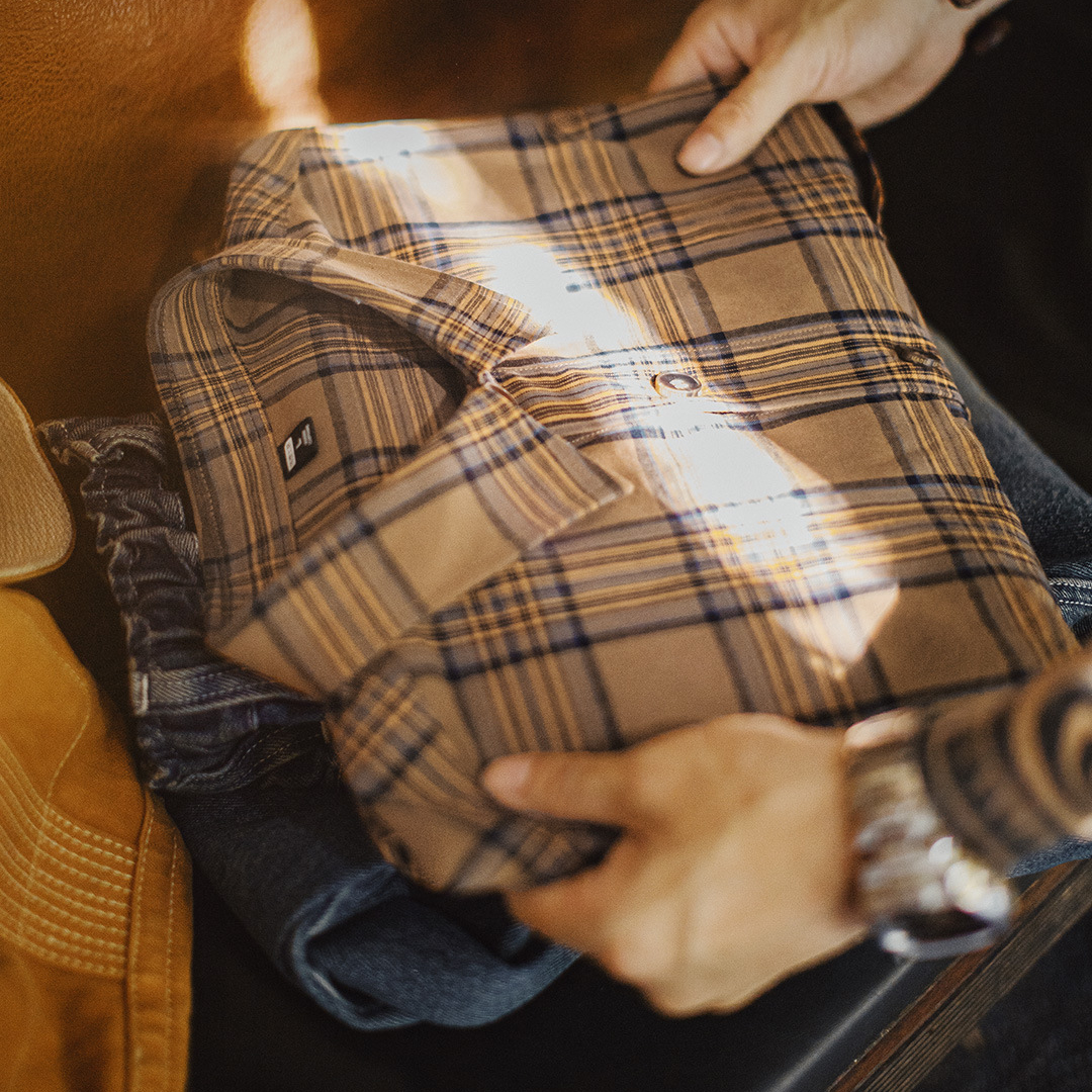 美式復古格子襯衫薄款長袖純棉外套式棕色格紋襯衣男夏秋