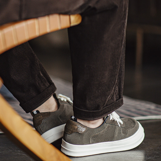 復古ro板鞋夏季新款厚底翹頭男潮鞋低幫百搭休閒增高真皮板鞋