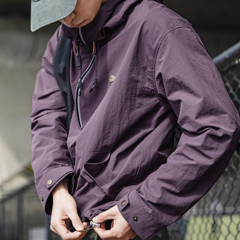 輕戶外機能防風軟殼連帽衛衣輕薄半拉鍊罩衫上衣外套春潮