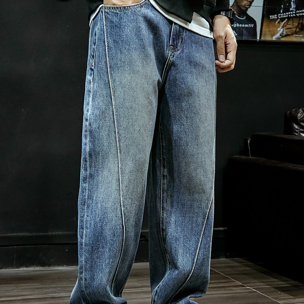 直筒褲男士寬松長褲大碼牛仔褲潮牌ins秋季闊腿褲子