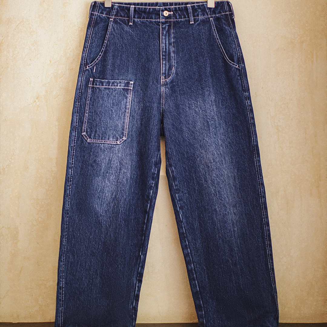 美式竹節水洗牛仔褲丹寧藍色直筒微錐型休閒長褲子男秋冬