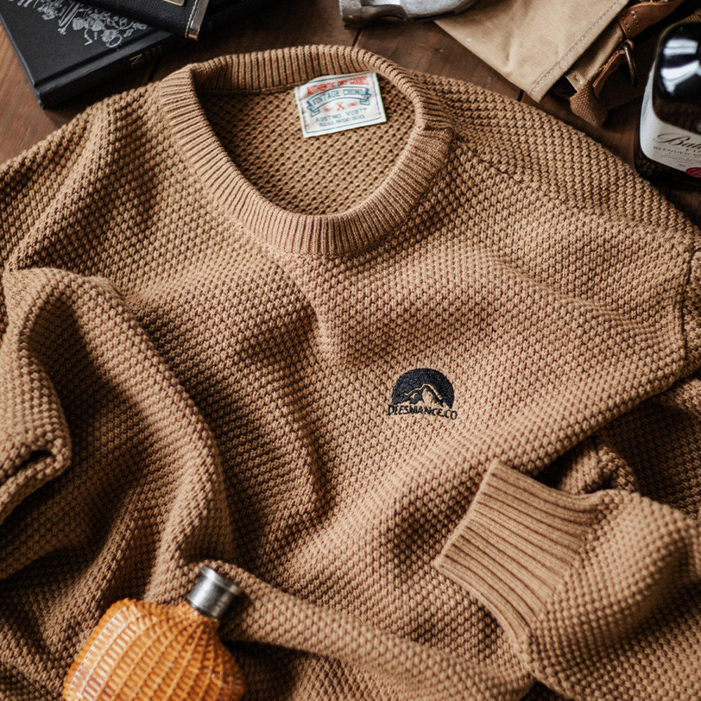 阿美咔叽山系秋冬針織衫圓領純色毛衣寬松落肩套頭打底衫