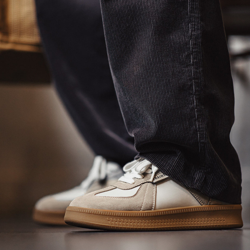 美式德訓板鞋經典復古咖色拼接厚底百搭增高鞋休閒阿甘鞋男款