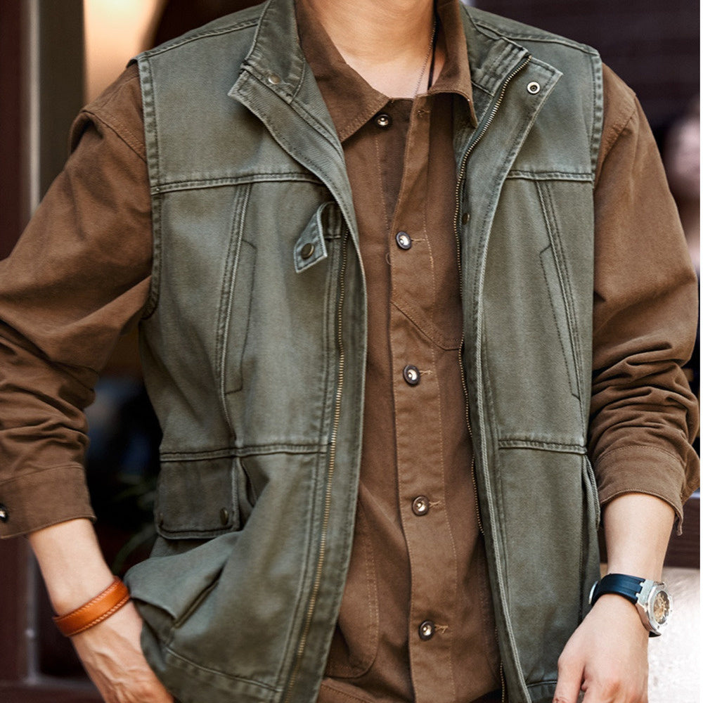 美式復古戶外馬甲男秋季潮牌寬松戰術口袋坎肩工裝釣魚外套