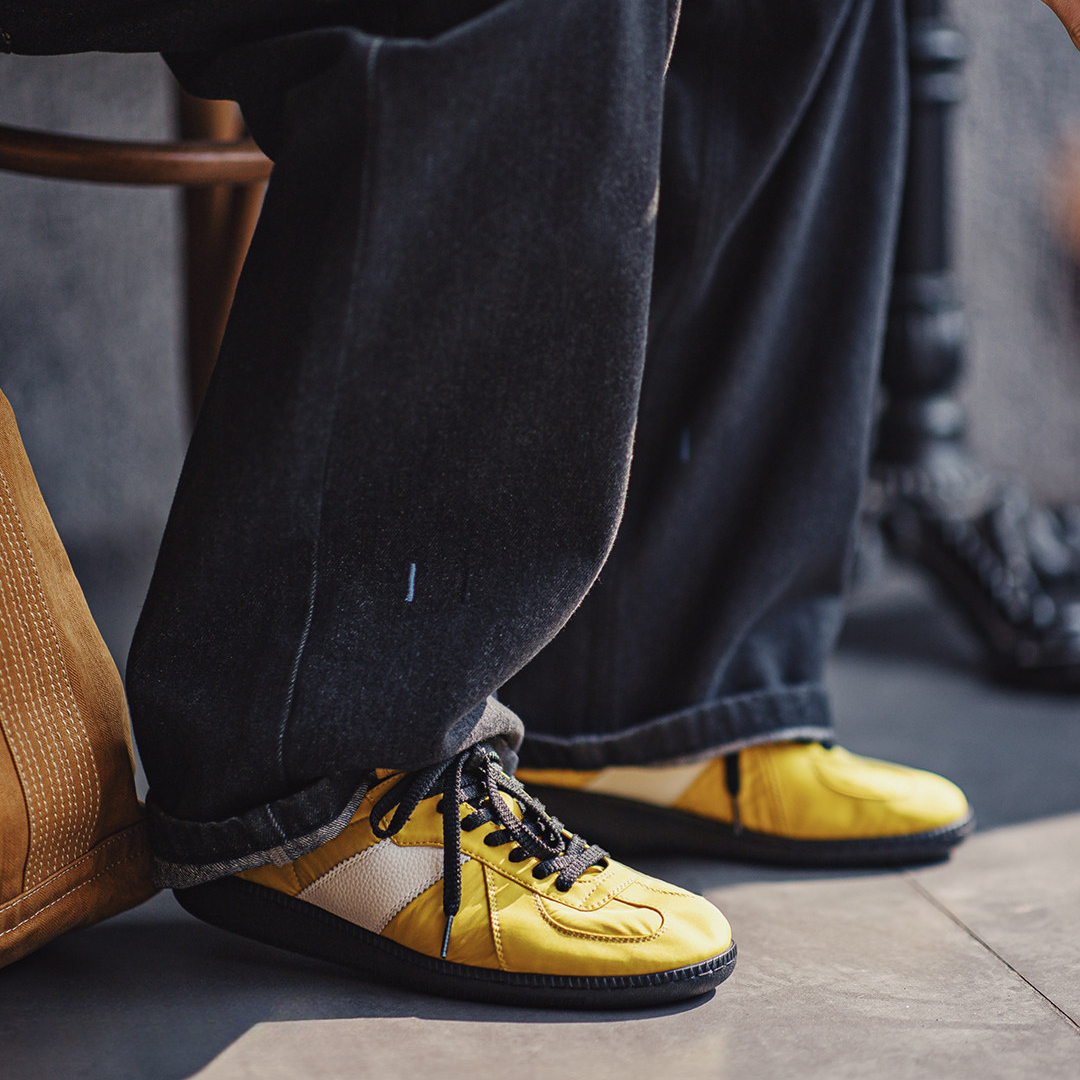 軟刃新款黃色復古德訓鞋圓頭男士春夏季透氣運動休閒軟底板鞋