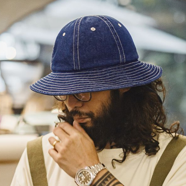 美式復古丹寧牛仔漁夫帽寬帽檐咔嘰圓頂遮陽帽盆帽男女