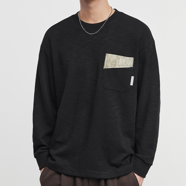 簡棱口袋撞色圓領衛衣男秋季新款潮流寬鬆百搭長袖上衣潮