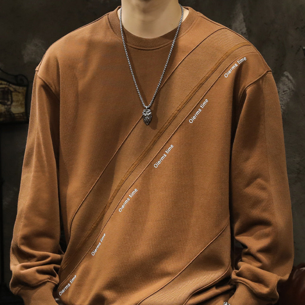 高级感美式圆领春秋季新款宽松大码拼接卫衣