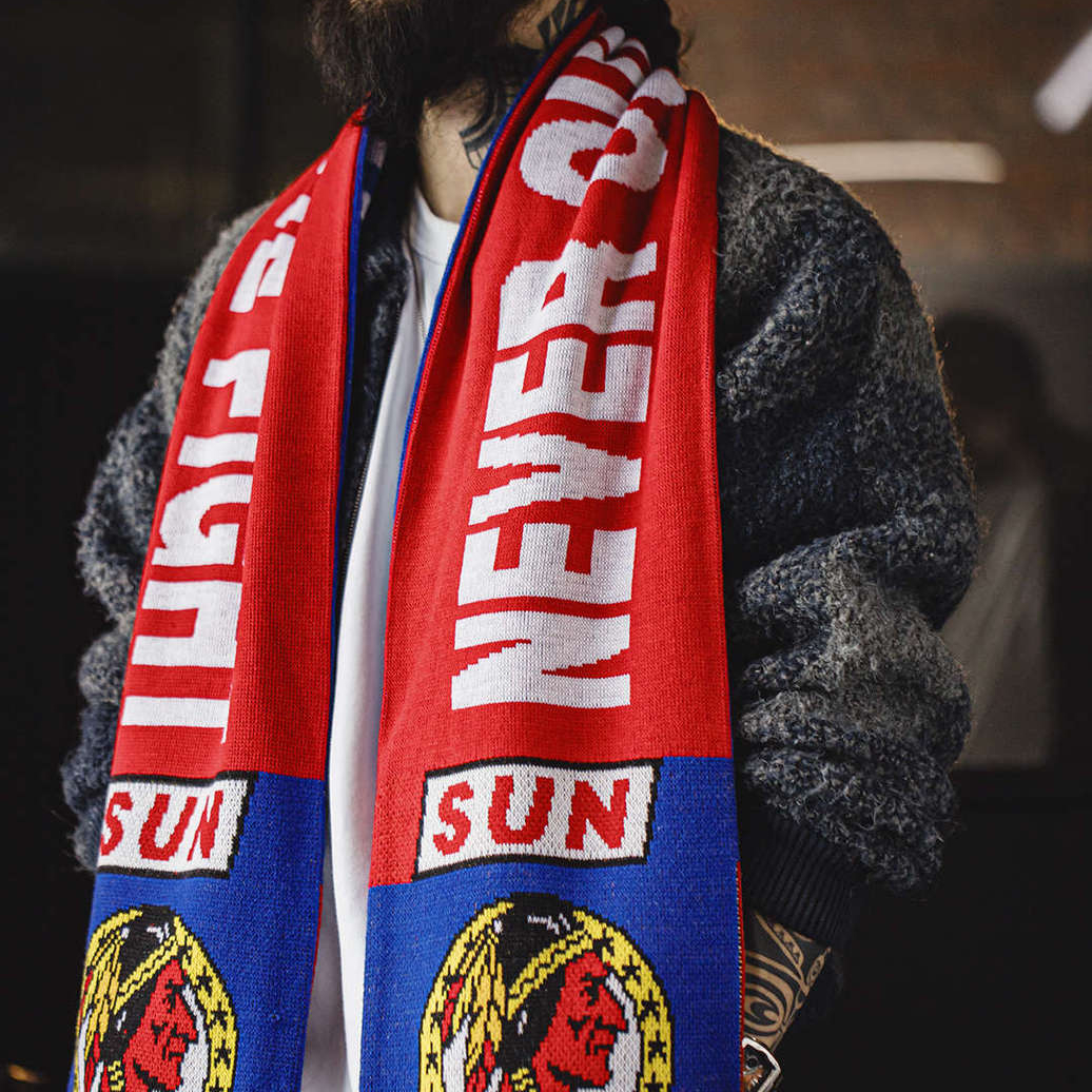 美式紅色流蘇球迷圍巾披肩保暖長款針織圍脖男式秋冬季