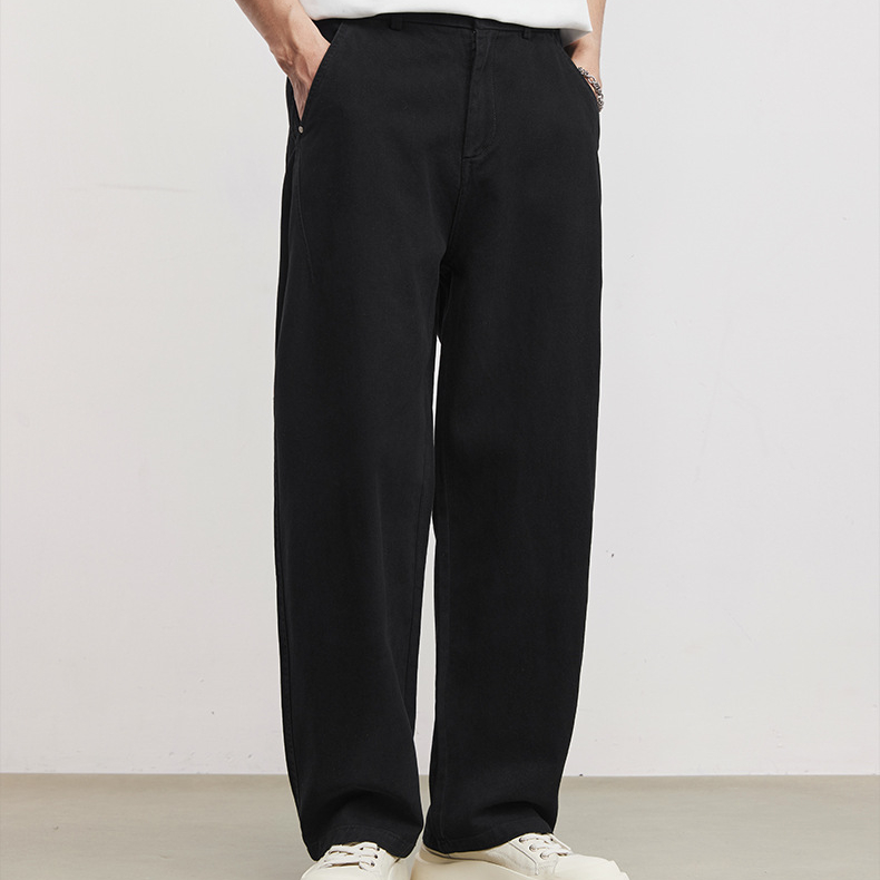 重磅290g極簡垂墜闊腿褲男春夏季純棉寬鬆通勤直筒休閒長褲