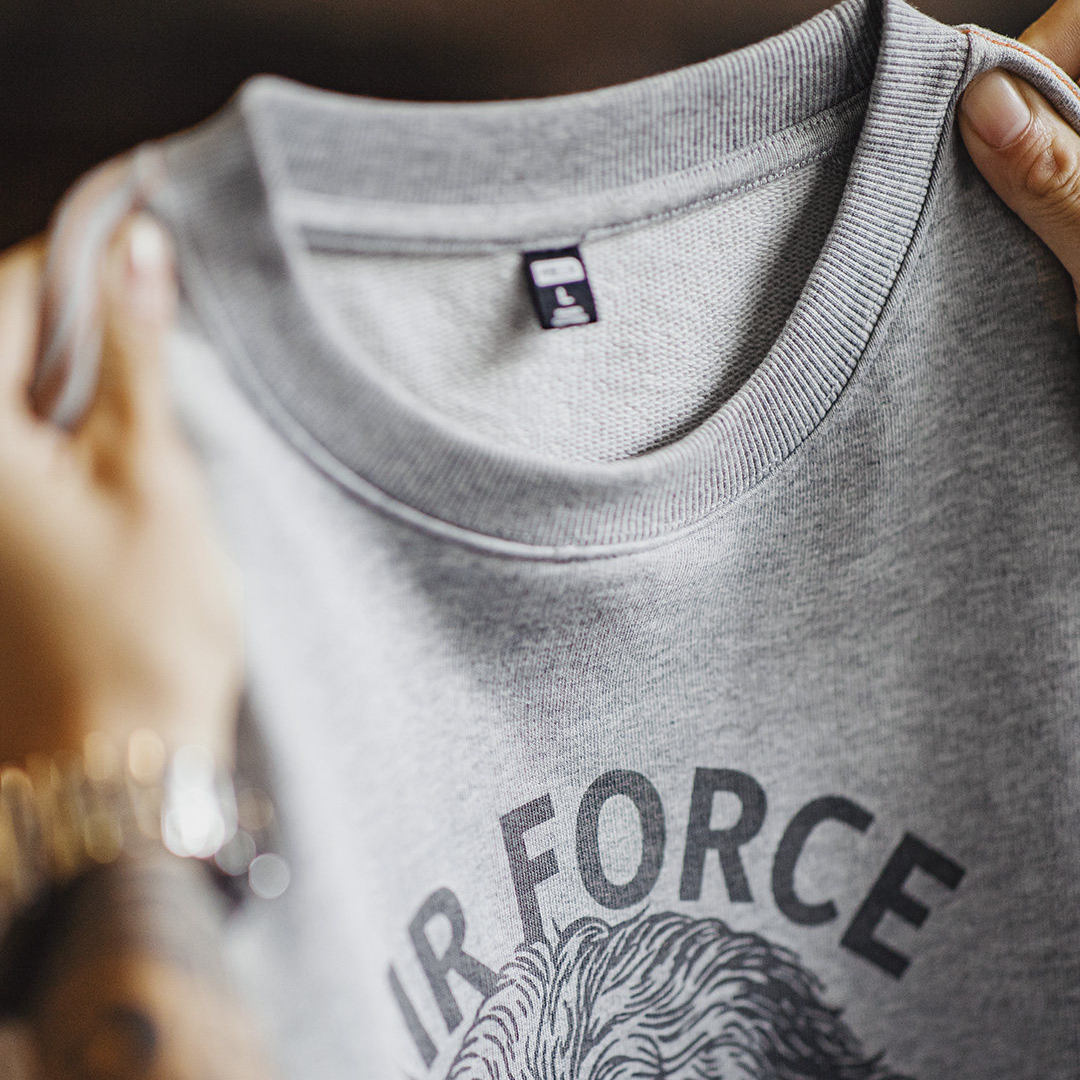 美式灰色卷邊全純棉衛衣寬鬆套頭印花刺繡長袖T恤男款春