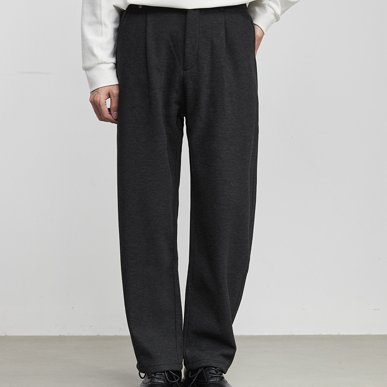 柔型男士毛呢闊腿西褲2025秋冬加絨潮流寬鬆休閒直筒長褲