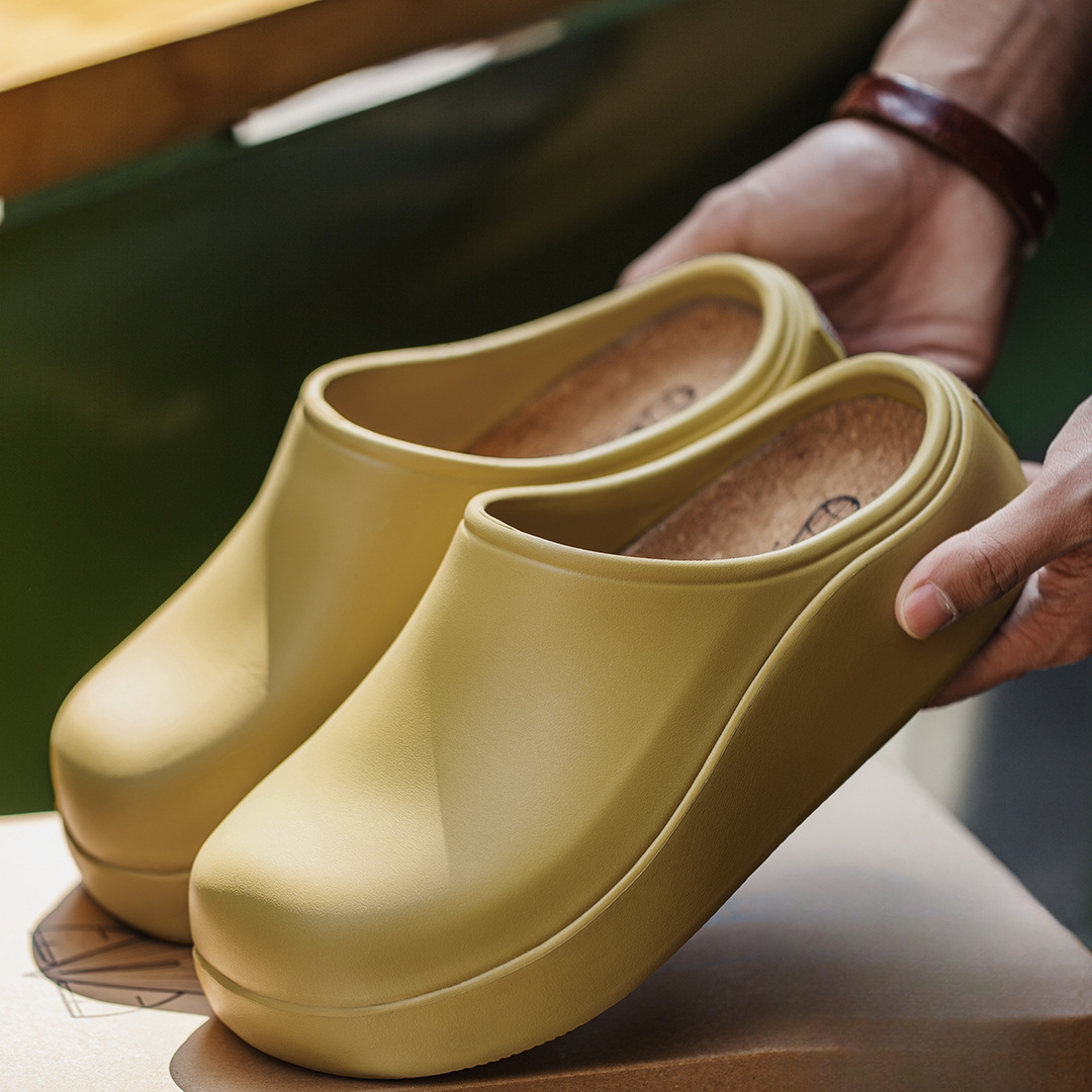 洞洞鞋男夏2025新款厚底廚師鞋涉水半包頭拖鞋戶外穿沙灘涼拖