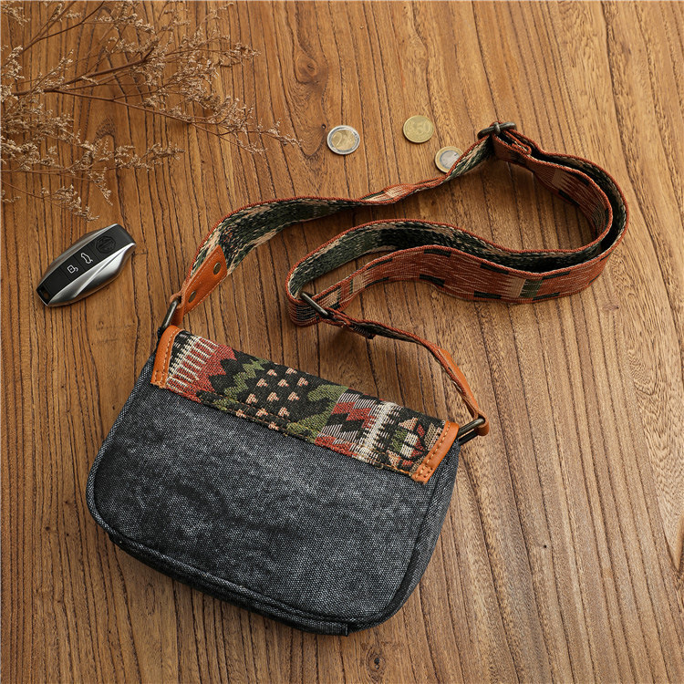 復古民族風小跨包刺繡小眾設計斜挎帆布包包運動拼接單肩包