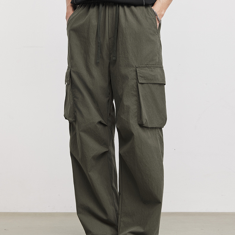 戶外工裝休閒褲男夏季立體裁剪寬鬆透氣輕薄多口袋闊腿傘兵褲