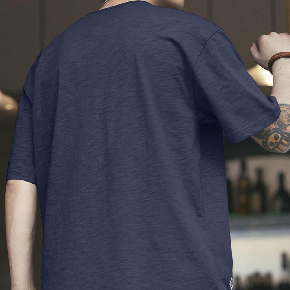 復古亨利領竹節棉短袖t恤男夏季寬松大碼半袖百搭體恤