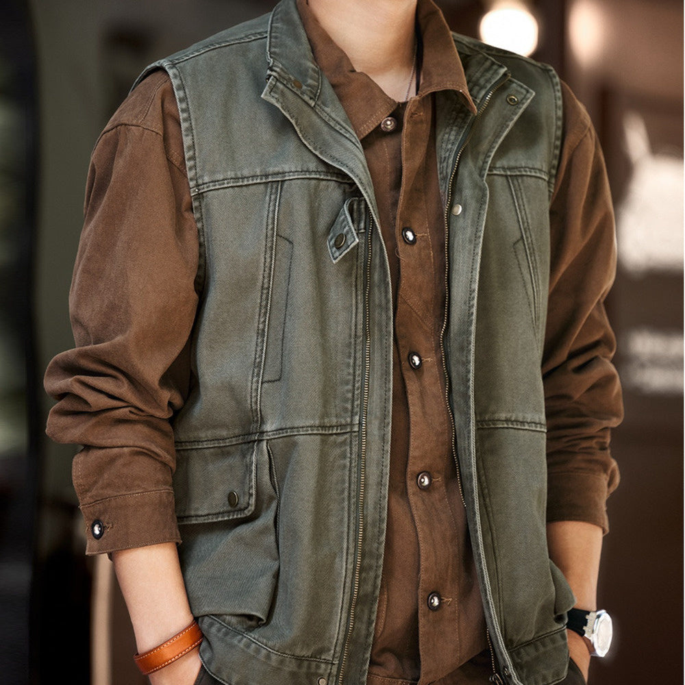 美式復古戶外馬甲男秋季潮牌寬松戰術口袋坎肩工裝釣魚外套