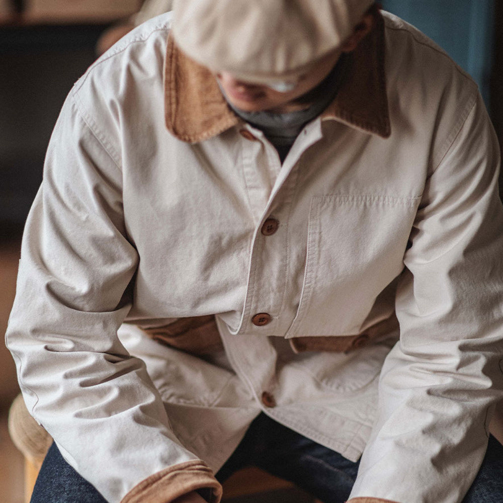 阿美咔叽密歇根鐵路工裝口袋夾克 美式拼色翻領寬松外套