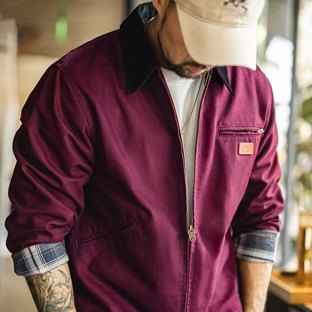 美式底特律藏青色夾克獵裝J001美式巴恩風翻領外套男秋