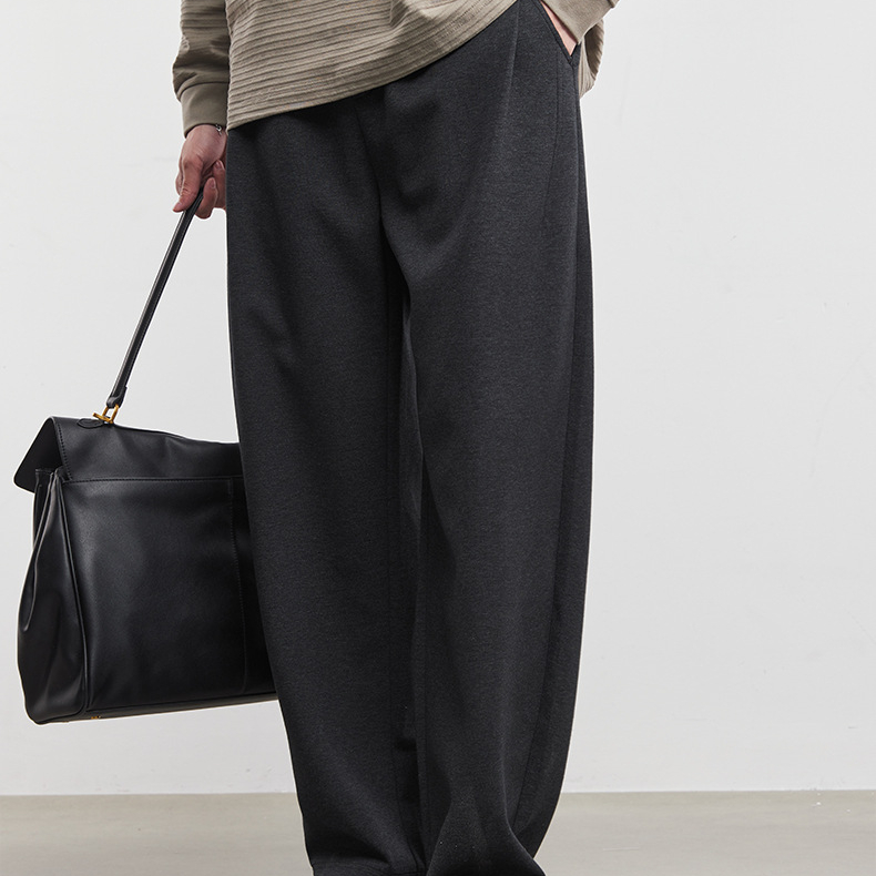新款垂感休閒褲男士寬鬆高級感純色長褲春季時尚百搭通勤褲子