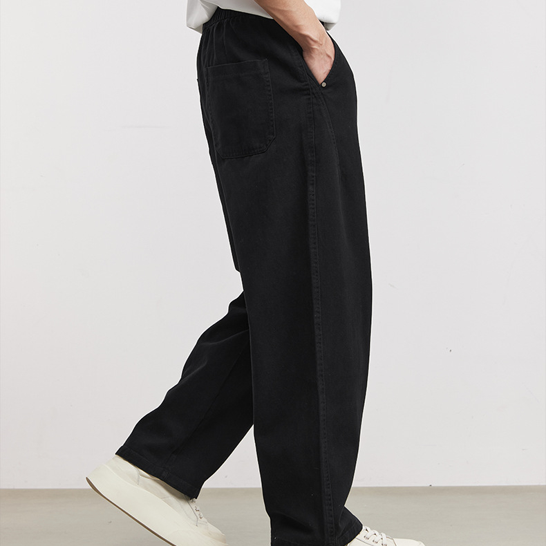 重磅290g極簡垂墜闊腿褲男春夏季純棉寬鬆通勤直筒休閒長褲