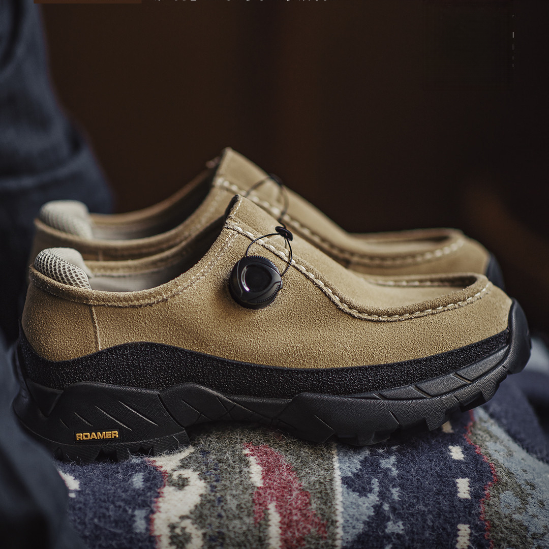 沙脊復古厚底袋鼠鞋男新款增高機能風懶人一腳蹬真皮休閒皮鞋