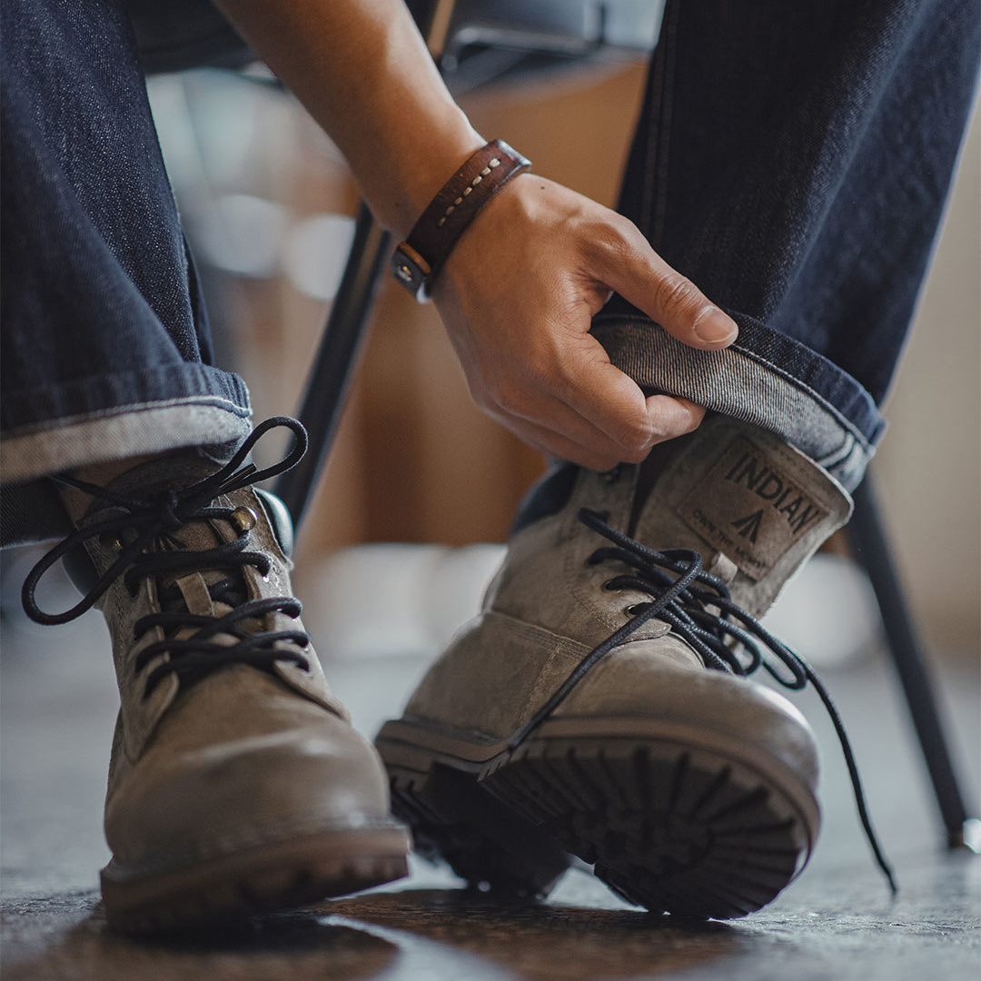 工裝靴男鞋秋冬新款美式復古真皮高級感棕色中幫休閒百搭靴子