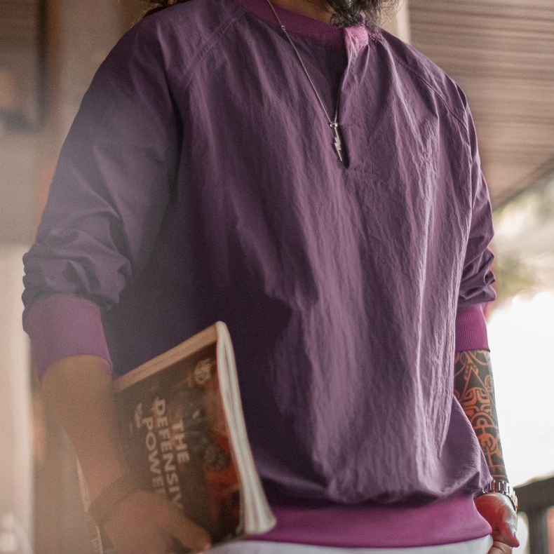 美式復古棒球領衛衣新年紅色上衣寬鬆套頭衫圓領T恤男春