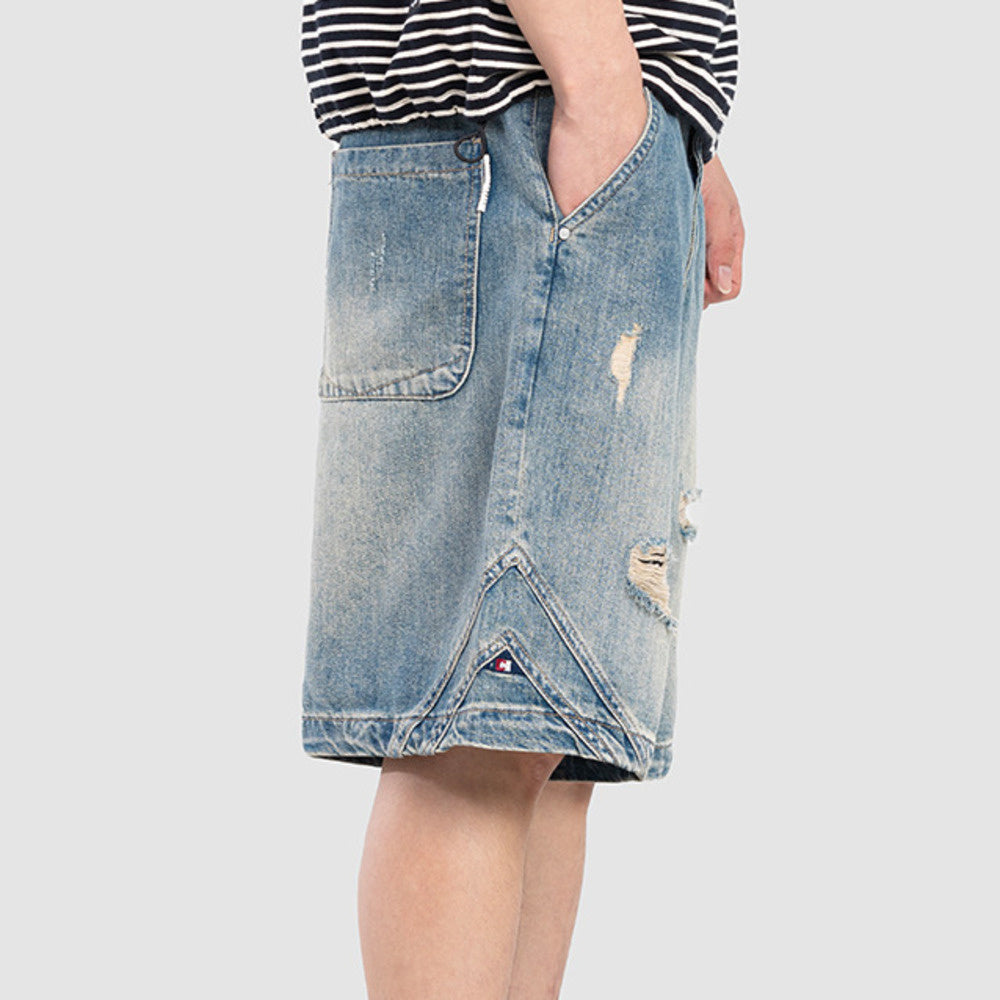 水洗破洞牛仔短褲男夏季寬松大碼美式潮牌休閑五分褲