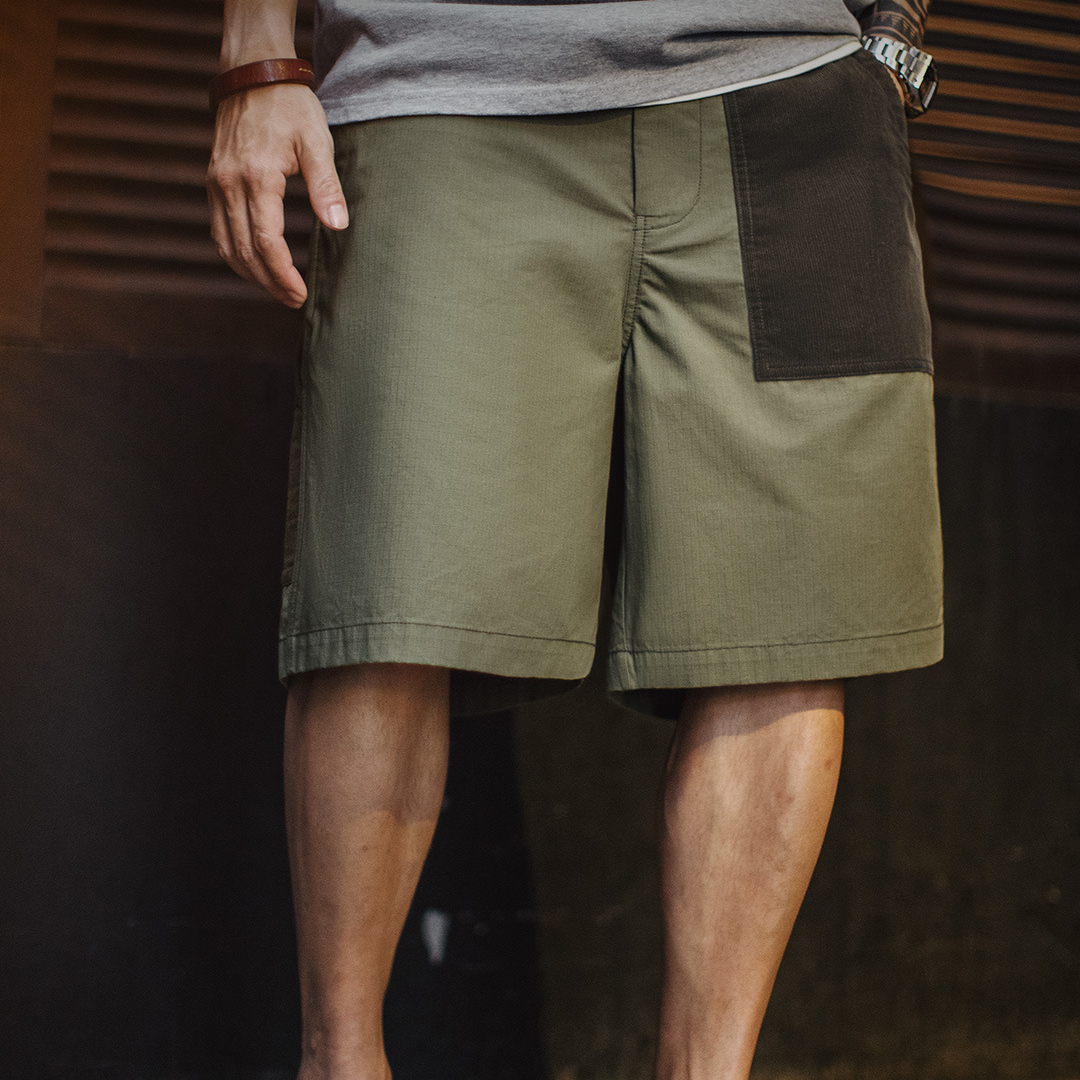 美式復古拼色伐木短褲大口袋軍綠色直筒og107五分褲男夏