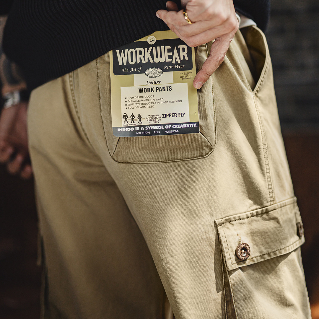 美式復古m51卡其色多口袋休閒褲水洗做舊直筒長褲子男秋