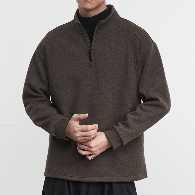 暖舒立體剪裁加絨保暖衛衣秋冬季男半開拉鍊休閒百搭上衣