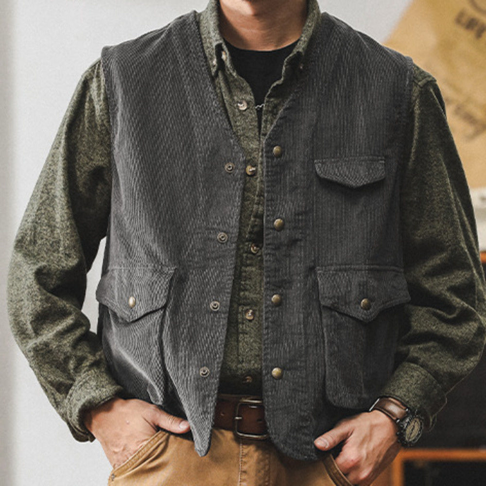 復古英倫風工裝馬甲男士痞帥阿美咔叽休閑背心寬松小馬夾坎肩秋季