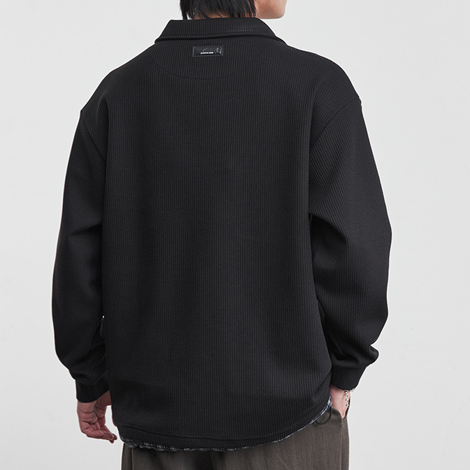 華夫格肌理翻領假兩件POLO衫衛衣男春季2026新款長袖T恤上衣