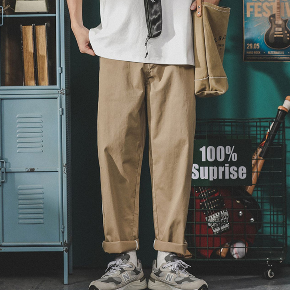 cityboy寬松直筒工裝褲男潮流百搭休閑長褲復古九分運動褲子