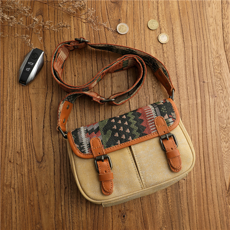 復古民族風小跨包刺繡小眾設計斜挎帆布包包運動拼接單肩包