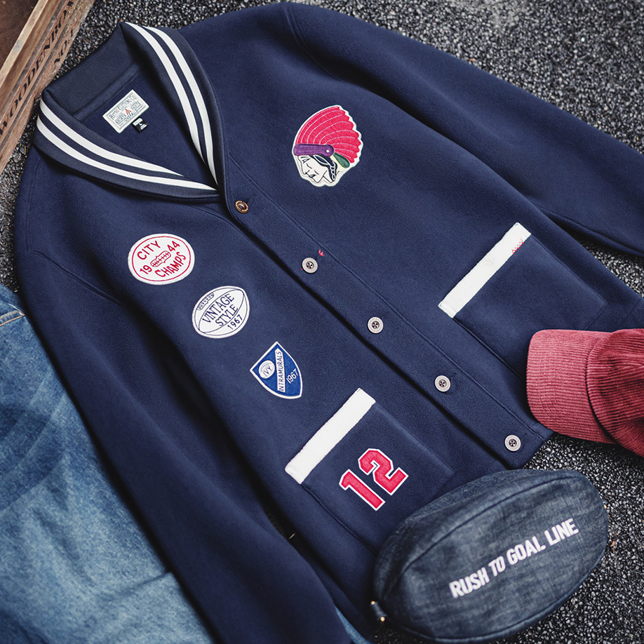 美式復古青果領開衫搖粒絨夾克保暖短款棒球服外套男秋冬