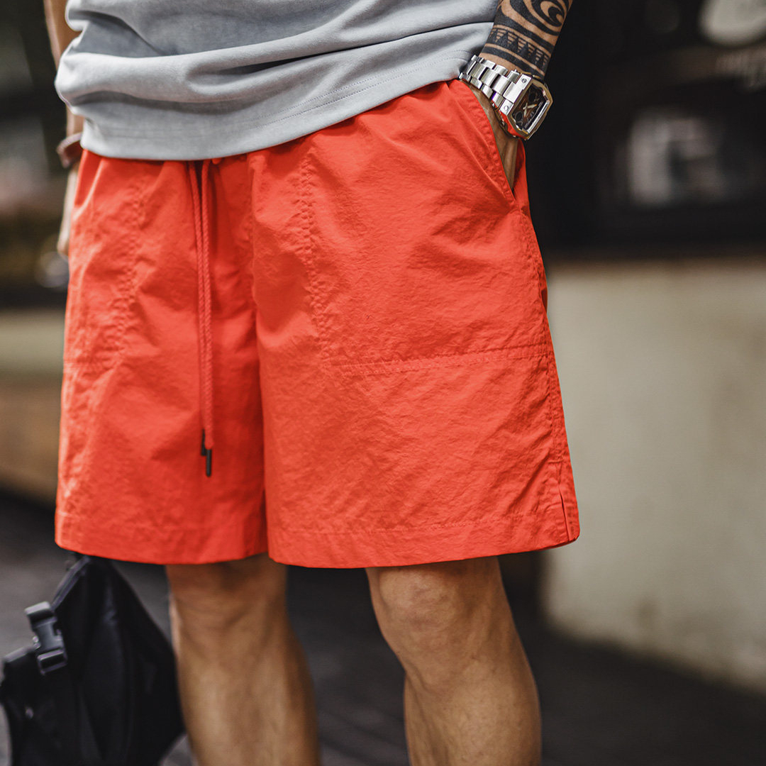 美式橘紅色海邊度假沙灘短褲塔絲隆外穿休閒五分褲男夏季