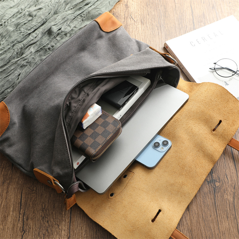男士復古郵差包休閒單肩斜挎包大容量手提帆布包旅行包男電腦包潮