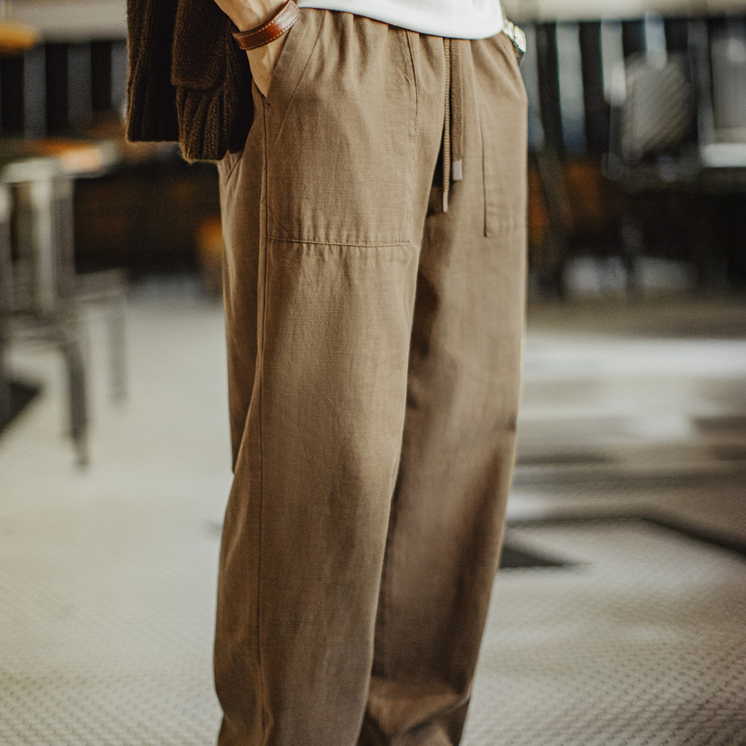 美式復古萊賽爾天絲貝克褲休閒束腳直筒藏青色長褲子男秋