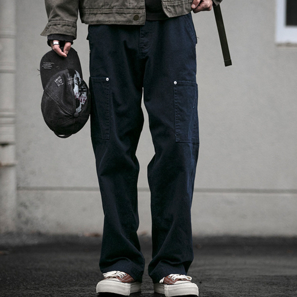 秋冬360g水洗做舊工裝褲男潮牌寬松伐木褲純棉百搭直筒長褲潮