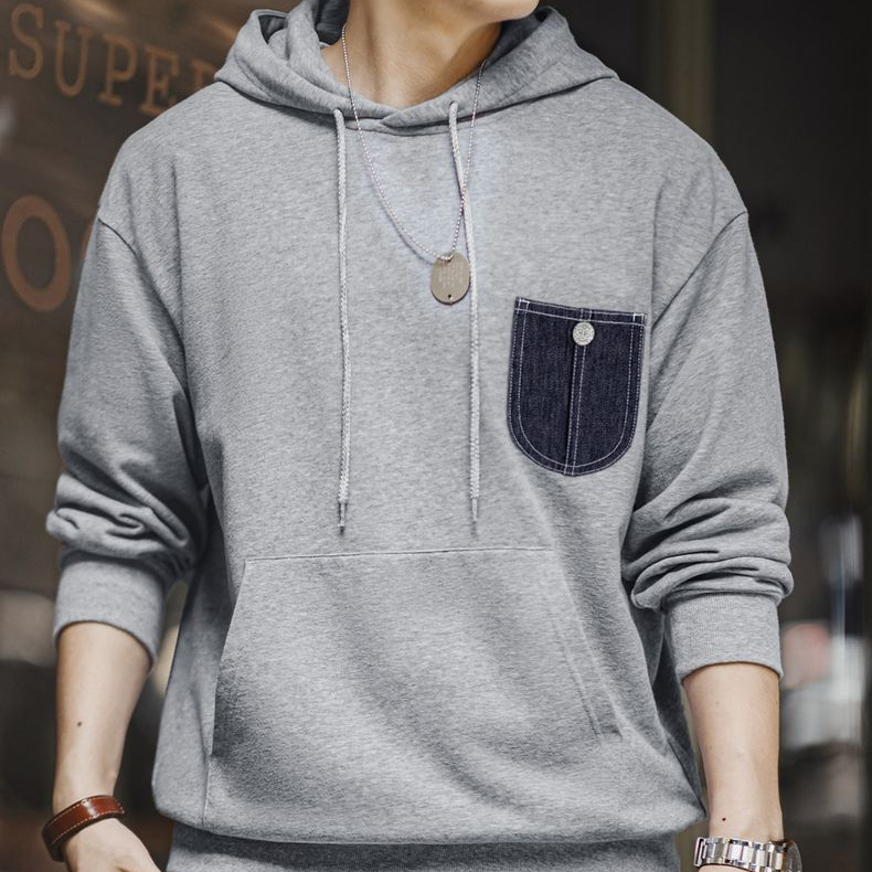 美式休閒口袋拼接連帽衛衣cleanfit運動長袖上衣男秋冬季