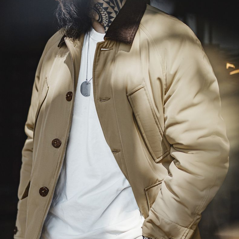 美式復古Safari獵裝夾克棉服翻領加厚保暖棉衣外套男秋冬