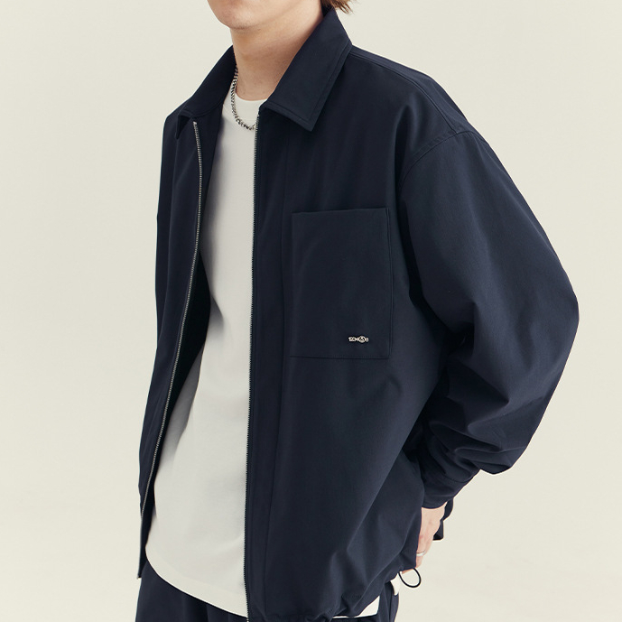 男士翻領夾克外套秋冬季新款高級感潮款寬鬆休閒抽繩外衣