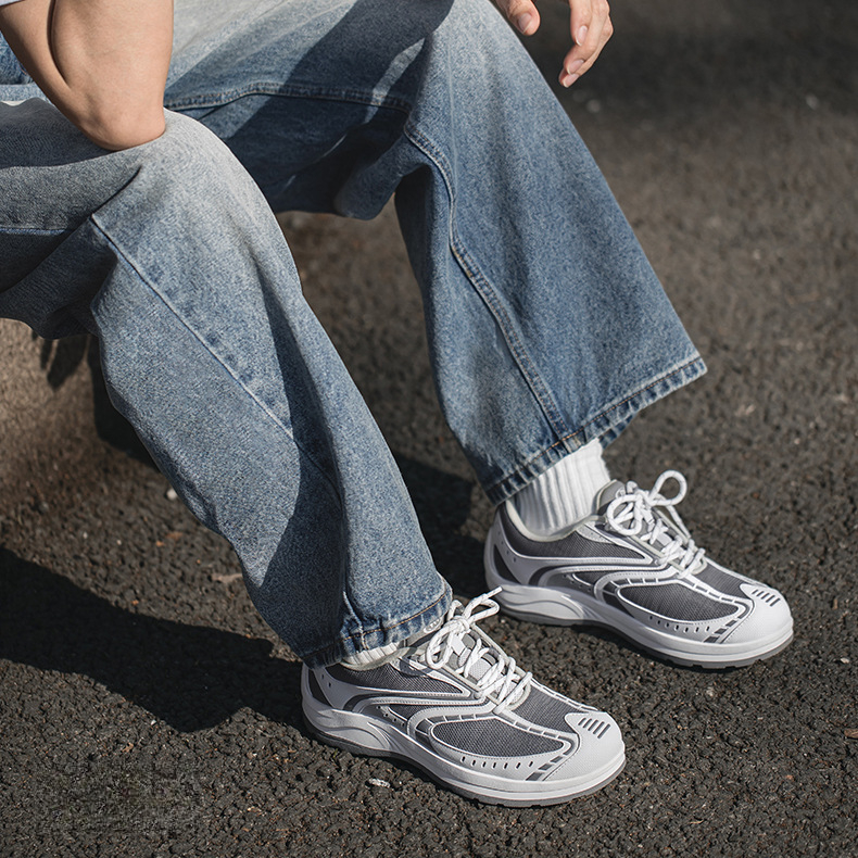 灰速復古慢跑鞋男夏季網面透氣輕便運動鞋百搭通勤休閒跑步鞋
