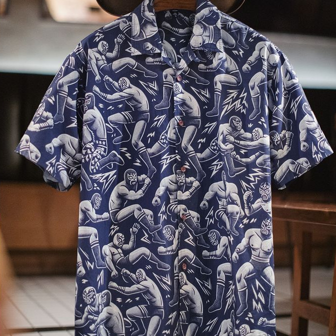 美式復古滿印花古巴領襯衫寬鬆夏威夷短袖襯衣外套男夏季