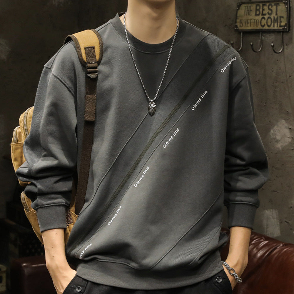 高级感美式圆领春秋季新款宽松大码拼接卫衣